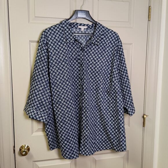 Woman Within Button Front Blouse Size 34/36 4X Blue 3/4 Sleeve Career - Picture 1 of 6